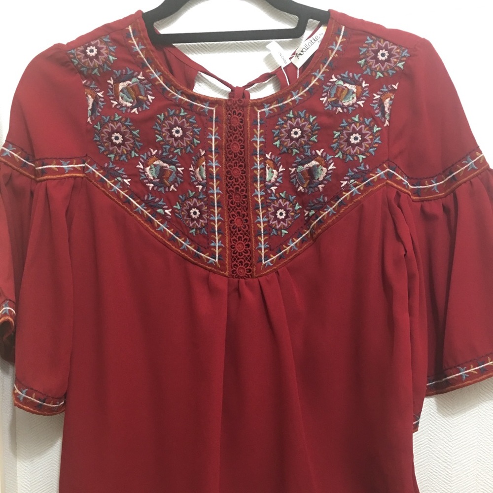 Red Embroidered Top - Picture 3 of 8
